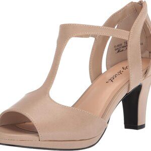 Women's Faux Leather Heeled Sandals 2.25 Inch T-Strap Dress Heel for Special Occ